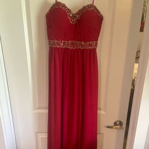 Red long prom dress with added corset back
